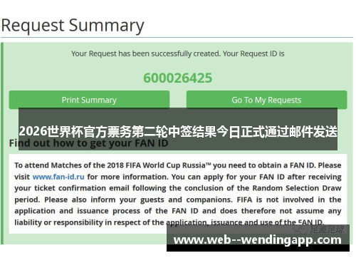 2026世界杯官方票务第二轮中签结果今日正式通过邮件发送