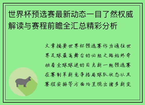 世界杯预选赛最新动态一目了然权威解读与赛程前瞻全汇总精彩分析